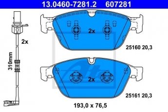Купити 13.0460-7281.2 ATE Гальмівні колодки передні Audi Q5 (SQ5 TDI quattro, SQ5 TFSI quattro) з датчиком зносу
