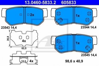 Купить 13.0460-5833.2 ATE Тормозные колодки задние Элантра (1.6 CRDi, 1.6 CVVT, 2.0 CVVT) с звуковым предупреждением износа