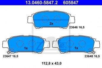 Купити 13.0460-5847.2 ATE Гальмівні колодки задні Avensis (2.0 D-4D, 2.0 VVT-i, 2.4 VVTi GLS) с звуковым предупреждением износа