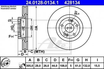 Купить 24.0128-0134.1 ATE Тормозные диски Espace 3 (2.2 dCi, 3.0 V6 24V)