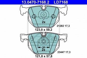 Купити 13.0470-7168.2 ATE Гальмівні колодки задні БМВ Е65 (Е65, Е66) (3.0, 3.6) без датчика износа, подготовлено для датчика износа колодок