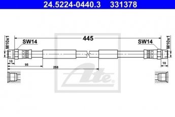 Купити 24.5224-0440.3 ATE Гальмівний шланг Transporter T3 (1.6, 1.7, 1.9, 2.0, 2.1)