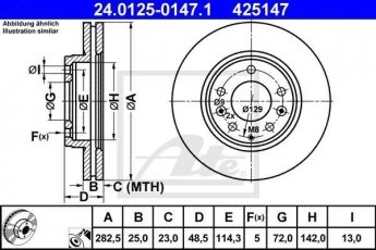 Купить 24.0125-0147.1 ATE Тормозные диски Mazda 6 (GG, GY) (1.8, 2.0, 2.3)