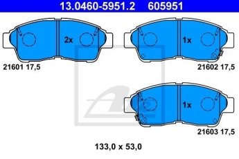 Купить 13.0460-5951.2 ATE Тормозные колодки передние Rav 4 (2.0 16V 4WD, 2.0 4WD) с звуковым предупреждением износа