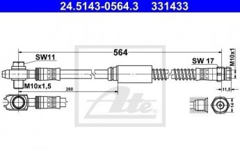 Купити 24.5143-0564.3 ATE Гальмівний шланг Audi A3