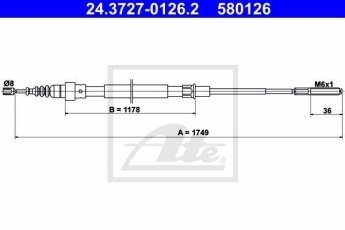 Купить 24.3727-0126.2 ATE Трос ручника Passat (B3, B4) (1.8, 2.0, 2.8)