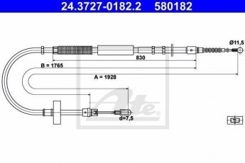 Купить 24.3727-0182.2 ATE Трос ручника Audi A4 (B6, B7)
