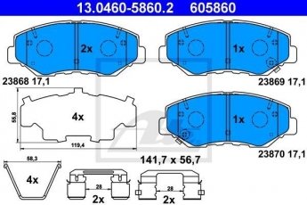 Купить 13.0460-5860.2 ATE Тормозные колодки передние Хонда СРВ (2.0, 2.2 CTDi, 2.4 Vtec 4WD) с звуковым предупреждением износа