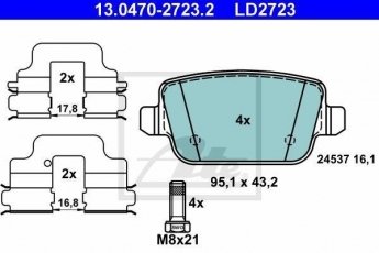 Купить 13.0470-2723.2 ATE Тормозные колодки задние Mondeo 4 без датчика износа, не подготовленно для датчика износа