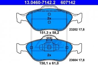 Купить 13.0460-7142.2 ATE Тормозные колодки передние Фиеста (4, 5) без датчика износа, не подготовленно для датчика износа