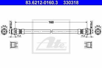 Купити 83.6212-0160.3 ATE Гальмівний шланг Audi 80 (2.0, 2.2, 2.3, 2.6, 2.8)