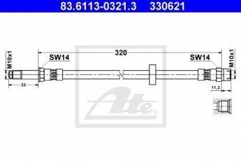 Купити 83.6113-0321.3 ATE Гальмівний шланг Volvo S80 1 (2.0, 2.4, 2.5, 2.8, 2.9)