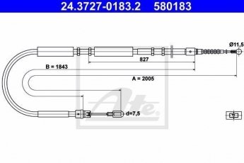 Купить 24.3727-0183.2 ATE Трос ручника Audi A4 (B6, B7)