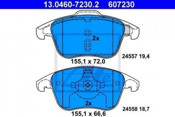 Купить 13.0460-7230.2 ATE Тормозные колодки передние Citroen C4 Picasso (1.6, 2.0) без датчика износа, не подготовленно для датчика износа