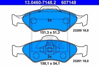 Купить 13.0460-7148.2 ATE Тормозные колодки передние Фиеста 4 без датчика износа, не подготовленно для датчика износа