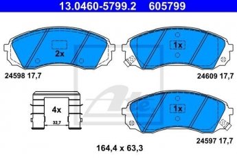 Купити 13.0460-5799.2 ATE Гальмівні колодки передні Hyundai H1 (2.4, 2.4 i, 2.5 CRDI) с звуковым предупреждением износа