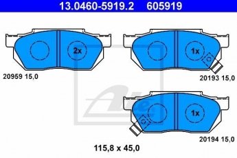 Купить 13.0460-5919.2 ATE Тормозные колодки передние Civic (1.3, 1.4, 1.5) с звуковым предупреждением износа