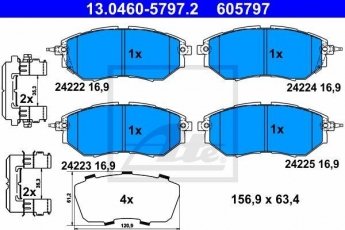 Купить 13.0460-5797.2 ATE Тормозные колодки передние Аутбек (2, 3) (2.0, 2.5, 3.0, 3.6) с звуковым предупреждением износа