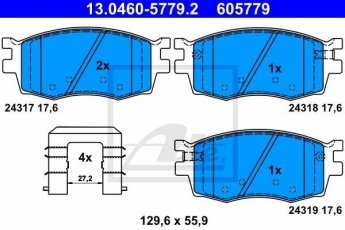 Купить 13.0460-5779.2 ATE Тормозные колодки передние Kia Rio (1.4, 1.5, 1.6) с звуковым предупреждением износа
