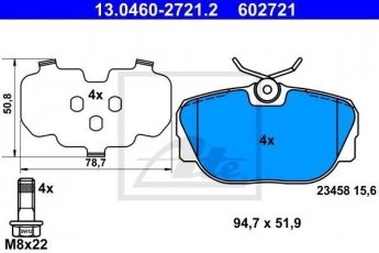 Купити 13.0460-2721.2 ATE Гальмівні колодки задні Discovery (2.5 Td5, 4.0 V8) без датчика износа, не подготовленно для датчика износа