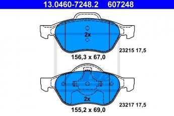 Купить 13.0460-7248.2 ATE Тормозные колодки передние Twingo 2 1.6 RS без датчика износа, не подготовленно для датчика износа