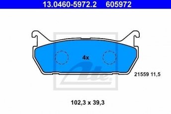 Купить 13.0460-5972.2 ATE Тормозные колодки задние Mazda 323 BG (1.6, 1.8) без датчика износа, не подготовленно для датчика износа