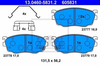 Купить 13.0460-5831.2 ATE Тормозные колодки передние Mazda 626 (1.8, 2.0) с звуковым предупреждением износа