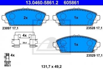 Купить 13.0460-5861.2 ATE Тормозные колодки передние Аккорд (1.6, 1.6 LS, 1.6 i) с звуковым предупреждением износа