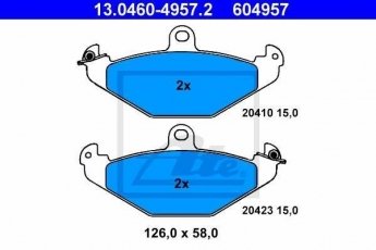 Купить 13.0460-4957.2 ATE Тормозные колодки задние Рено 21 (2.0, 2.1, 2.2) без датчика износа, не подготовленно для датчика износа