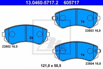Купить 13.0460-5717.2 ATE Тормозные колодки передние Альмера (Н15, Н16) (1.4, 1.6, 2.0) с звуковым предупреждением износа