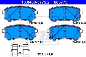 Купити 13.0460-5775.2 ATE Гальмівні колодки задні Hyundai i10 (1.0, 1.1, 1.2) с звуковым предупреждением износа