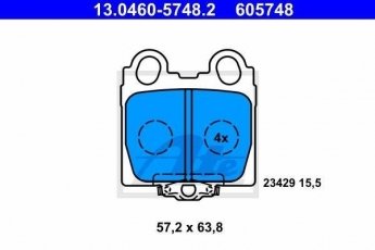 Купить 13.0460-5748.2 ATE Тормозные колодки задние Lexus GS (3.0, 4.0, 4.3) с звуковым предупреждением износа