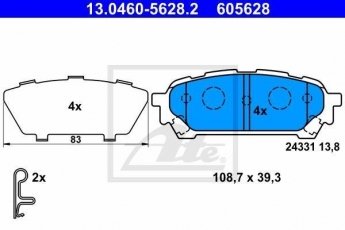 Купить 13.0460-5628.2 ATE Тормозные колодки задние Impreza (2.0 AWD, 2.0 i R AWD) с звуковым предупреждением износа