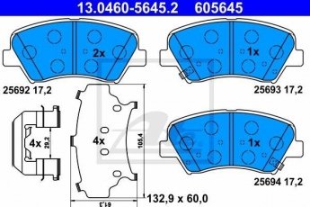 Купить 13.0460-5645.2 ATE Тормозные колодки передние Hyundai i30 (1.4, 1.6) с звуковым предупреждением износа