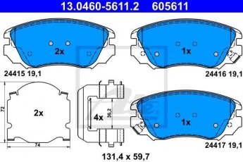 Купить 13.0460-5611.2 ATE Тормозные колодки передние Malibu (2.0, 2.4) с звуковым предупреждением износа