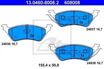 Купить 13.0460-8008.2 ATE Тормозные колодки задние Voyager (2.4, 2.5, 2.8, 3.3, 3.8) с звуковым предупреждением износа
