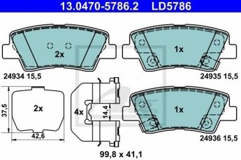 Купить 13.0470-5786.2 ATE Тормозные колодки задние Hyundai i40 (1.6, 1.7, 2.0) с звуковым предупреждением износа
