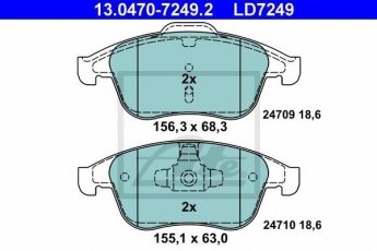 Купить 13.0470-7249.2 ATE Тормозные колодки передние Меган 3 2.0 без датчика износа, не подготовленно для датчика износа