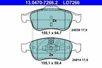 Купить 13.0470-7266.2 ATE Тормозные колодки передние Меган 3 без датчика износа, не подготовленно для датчика износа