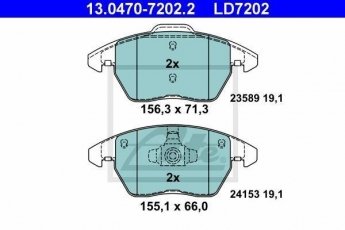 Купить 13.0470-7202.2 ATE Тормозные колодки передние Peugeot 307 (2.0 16V, 2.0 HDi 135) без датчика износа, не подготовленно для датчика износа