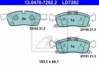 Купить 13.0470-7282.2 ATE Тормозные колодки передние Гранд Чероки (3.0 CRD V6, 3.6 V6) без интегрированного контакта датчика износа, с звуковым предупреждением износа