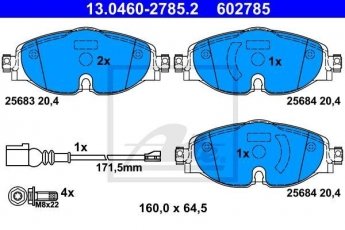 Купить 13.0460-2785.2 ATE Тормозные колодки передние Ауди А3 вкл. датчик износа, подготовлено для датчика износа колодок