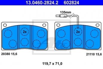 Купить 13.0460-2824.2 ATE Тормозные колодки передние Master 1 (2.0, 2.1, 2.2, 2.4, 2.5) с датчиком износа