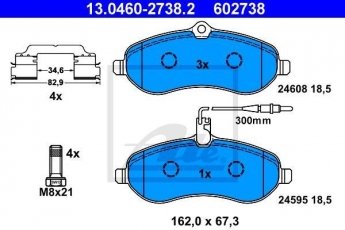 Купить 13.0460-2738.2 ATE Тормозные колодки передние Скудо (1.6 D Multijet, 2.0 D Multijet) с датчиком износа