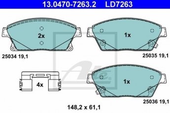 Купить 13.0470-7263.2 ATE Тормозные колодки передние Zafira C (1.4, 1.6, 1.8, 2.0) с звуковым предупреждением износа