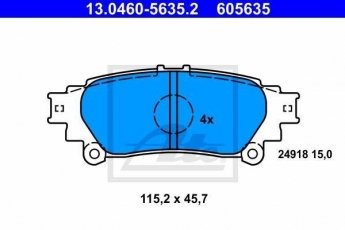 Купити 13.0460-5635.2 ATE Гальмівні колодки задні Prius 1.8 Hybrid без интегрированного контакта датчика износа