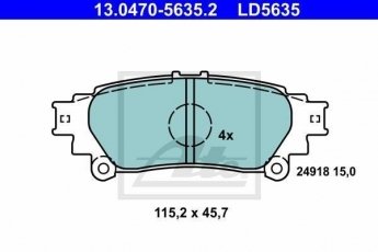 Купить 13.0470-5635.2 ATE Тормозные колодки задние Prius 1.8 Hybrid без интегрированного контакта датчика износа
