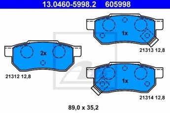 Купить 13.0460-5998.2 ATE Тормозные колодки задние Прелюд (2.0, 2.0 EX, 2.0 i EX 16V) с звуковым предупреждением износа