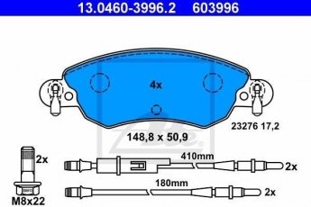 Купить 13.0460-3996.2 ATE Тормозные колодки передние Citroen C5 (1, 2) 1.8 16V с датчиком износа