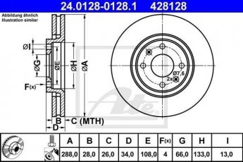 Купити 24.0128-0128.1 ATE Гальмівні диски Citroen C5 (1, 2) (2.0, 2.2, 2.9)